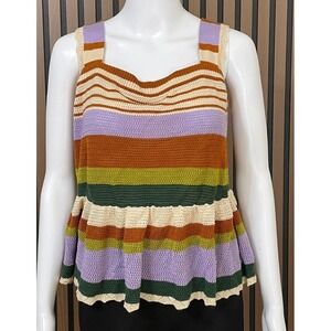 Eloquii Elements Women's 14 Purple Tank Top Striped Crochet Fall Boho Ruffle